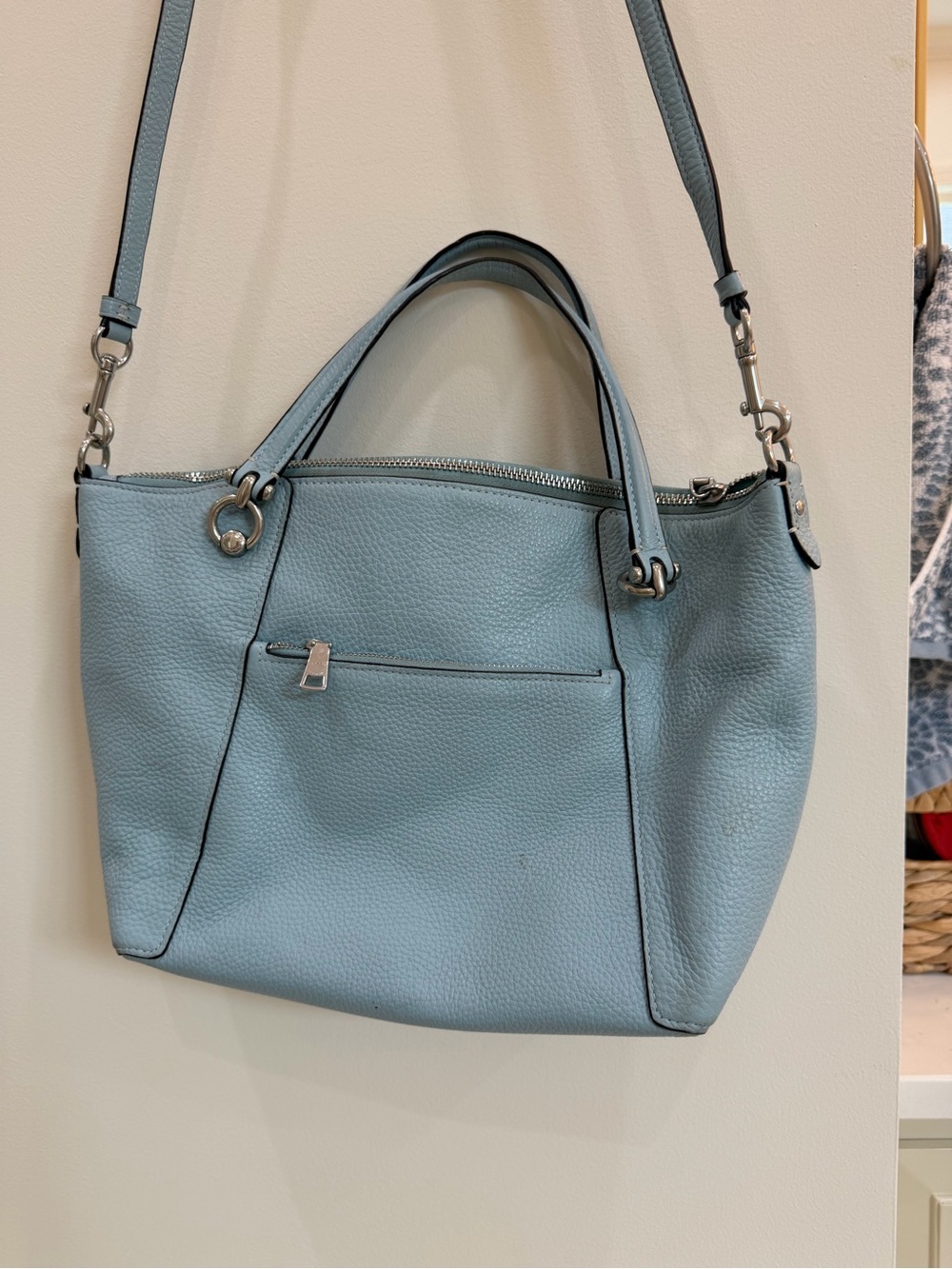 Coach Kacey Satchel. Pebbled Leather Tote Bag in Light Blue - Picture 3 of 7